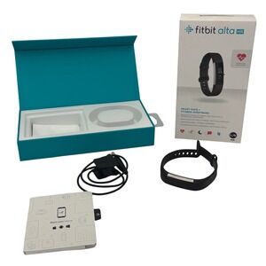 Fitbit Alta HR Fitness Tracker Heart Rate Wristband Black Silver Size Large L/G